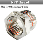 2 Pcs 304 Stainless Steel Reducer Hex Bushing, 3/8" Male NPT to 1/4" Female NPT（ 3/8"MNPT - 1/4"FNPT） Pipe Fitting Hex Bushing, Heavy Duty Pipe Fitting Reducer Adapter (3/8" - 1/4")