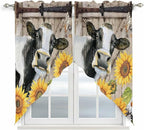 Retro Farmhouse Flower Swag Valances for Windows, Yellow Sunflowers Cow Barn Doors Brown Rod Pocket Kitchen Curtains Valance, Kitchen Window Curtains Swag for Cafe Living Room, 2 Panels, 36x63 inch