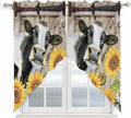 Retro Farmhouse Flower Swag Valances for Windows, Yellow Sunflowers Cow Barn Doors Brown Rod Pocket Kitchen Curtains Valance, Small Window Curtains Swag for Cafe Living Room, 2 Panels, 28x36 inch