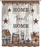 Farmhouse Sheer Curtains 72 Inch Length Retro Country Star Berry Vintage Wood Grain Chiffon Curtain for Bedroom Living Room Light Filtering Rod Pocket Window Treatments Voile Curtains Drapes