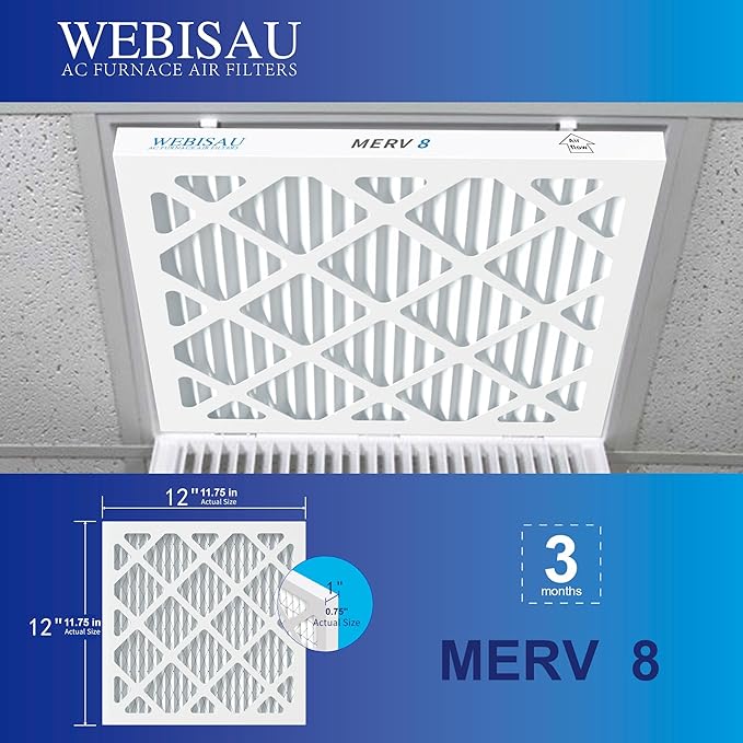 12x12x1 Air Filter MERV 8 MPR 600 4Pack Furnace Filters Pleated HVAC AC Furnace Air Filters,Air Conditioner Filters (Exact size: 11 3/4"x11 3/4"x 3/4")