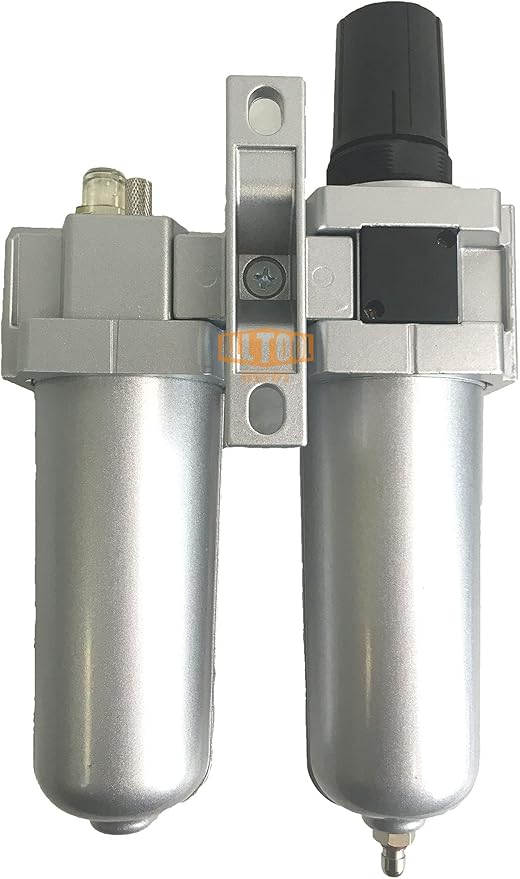 1/2" NPT HEAVY DUTY Compressed Air In Line Filter Regulator Lubricator Oiler Combo Piggyback, Metal Bowl, 5 Micron Element, Adjustable From 7 to 215 PSI (MANUAL DRAIN)