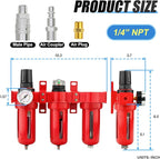 1/4" NPT 3 Stage Aluminium Air Drying System,Coalescing Filter, Particulate Filter, Desiccant Dryer and Air Regulator, Manual Drain, Mid Flow, For Plasma Cutter and Paint Spray