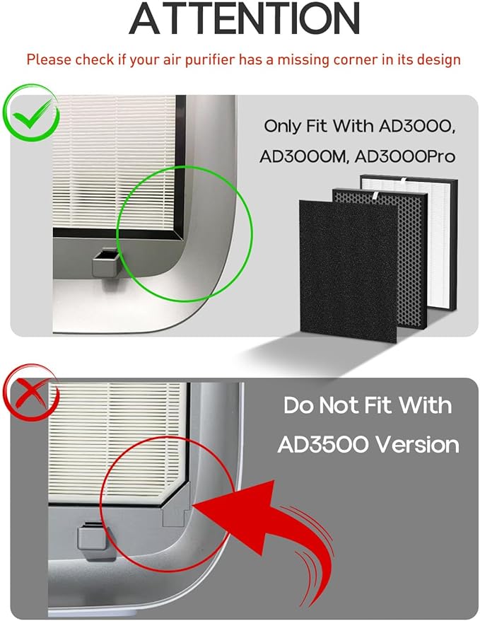 Replacement Filter Compatible with Air Doctor AD3000 AD3000M AD3000Pro Air Cleaner Purifier, Not for AD3500 Version, Include 1 Premium Filter + 2 Carbon Filters + 4 Pre-filters