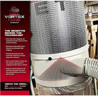 JET Vortex Cone Dust Collector, 30-Micron Bag Filter, 2 HP, 230V 1Ph (Model DC-1200VX-BK1)