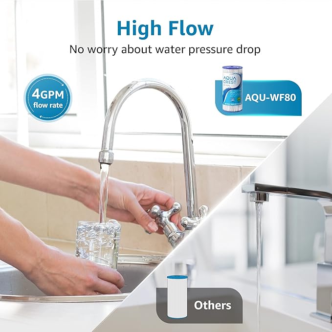 AQUA CREST FXHSC Whole House Water Filter, Replacement for GE® FXHSC, GXWH40L, GXWH35F, American Plumber W50PEHD, W10-PR, Culligan® R50-BBSA, 5 Micron 10" x 4.5", High Flow Sediment Filters, Pack of 2
