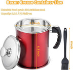 Kaemi 2.2L / 74OZ Bacon Grease Container with Strainer, Red Grease Keeper Can Oil Storage Catcher for Kitchen with Lid and Easy Grip Handle for Storing Meat Frying and Cooking Oil