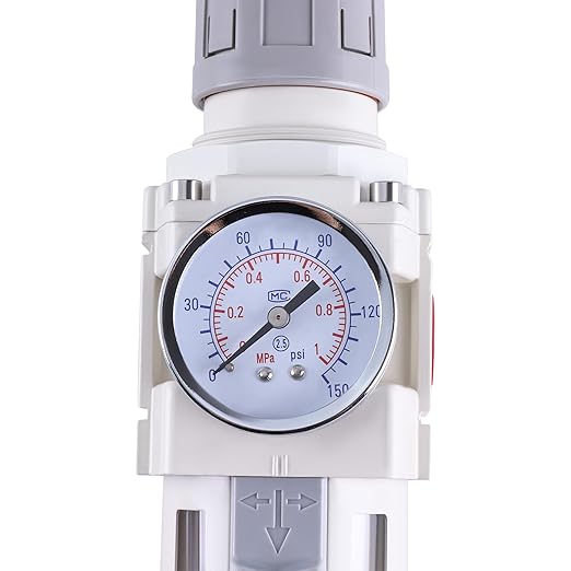 1/2 Inch NPT Air Filter Regulator Combo Piggyback, Air Compressor Water Separator, Air Line Dryer, Semi-Auto Drain, Air Pressure Regulator AW4000-04, 0-150 PSI Gauge