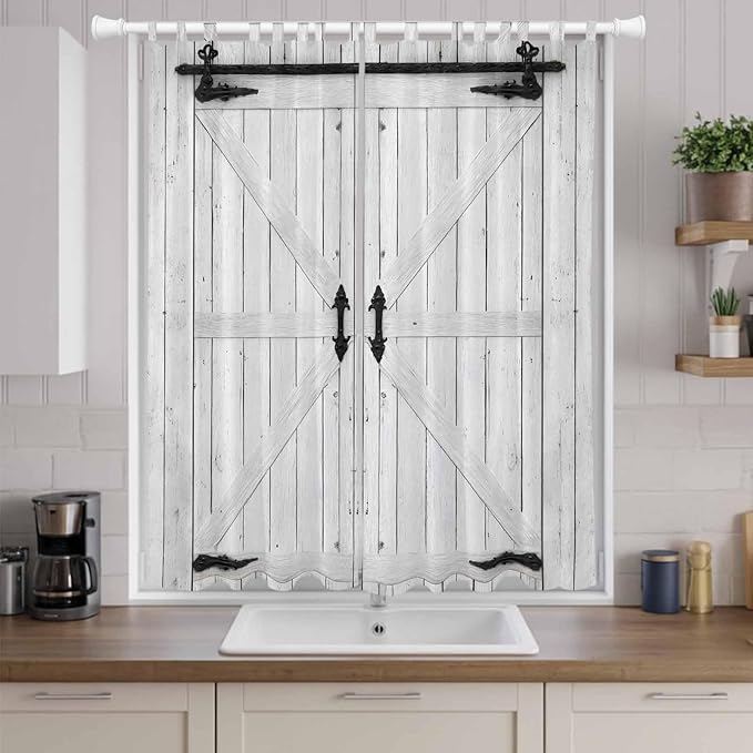 Farmhouse Wood Grain Living Room Curtains 84 Inch Length, Window Curtains Tab Top, Vintage Country Barn Gate Grey Light Filtering Window Treatments Drapes 52"x84" 2 Panel