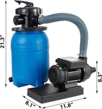 10'' Sand Pool Filter System 10000 Gallon Sand Filter with 1/3 HP Above Ground Swimming Pool Pump 6-Way Multi-Port Valve Pool Filter, Black & Blue