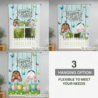 Tie Up Curtains,Happy Easter Bunny Butt Egg Floral Adjustable Rod Pocket Window Shade Curtain Drape Spring Plant on Aqua Wood Tie-Up Valance for Kitchen Bedroom Living Room Windows,46"x63"
