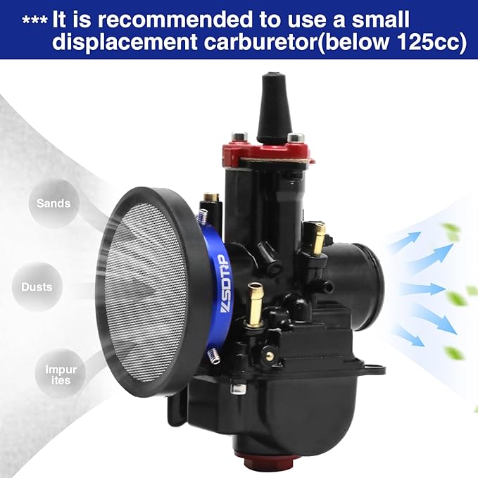 Carburetor Carb Velocity Stack Air Filter Cleaner Modified Trumpet Aluminum Alloy with Sponge Filter Steel Mesh for PWK32-34mm Short Style Fast Intake Suggest for Small Displacement (Blue, 55mm)