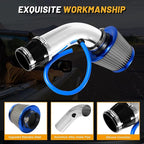 3 Inch Universal Cold Air Intake Filter Kit with Stainless Steel Filter and Aluminum Alloy Pipe, Automotive Air Filter High Induction Flow (Blue & Silver)