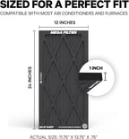 PuroAir MegaFilter - 12x24x1 Air Filter MERV 13 Activated CarbonTech Defense - Heavy Duty 3 Layer Furnace Filters Allergens, Pollen, Dust, Pet Dander, Smoke, Odors - HVAC Air Filter 12x24x1 (4-Pack)
