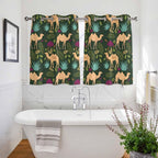 2 Panel Kitchen Cafe Curtains, Retro Desert Camel Sunlight Filtering Nature Air Through, Window Decor Tier Curtains for Living Room 104W x 52L inch Tropical Animal Aloe Vera Leaves Dark Green