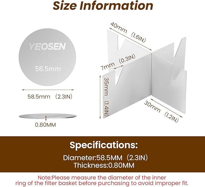 2Pack Stainless Steel Espresso Puck Screen with Stand, 58.5mm Reusable Coffee Filter, 0.8mm Thickness Metal Mesh for Portafilter Basket (58.5MM）