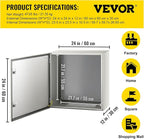 VEVOR NEMA Steel Enclosure, 24 x 24 x 12'' NEMA 4X Steel Electrical Box, IP66 Waterproof & Dustproof, Outdoor/Indoor Electrical Junction Box, with Mounting Plate