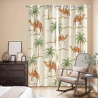 2 Panel Kitchen Cafe Curtains, Date Coconut Tree Sunlight Filtering Nature Air Through, Home Decor Window Covering Tier Curtains for Living Room 80W x 84L inch Desert Camels Botanical Tropical Beige