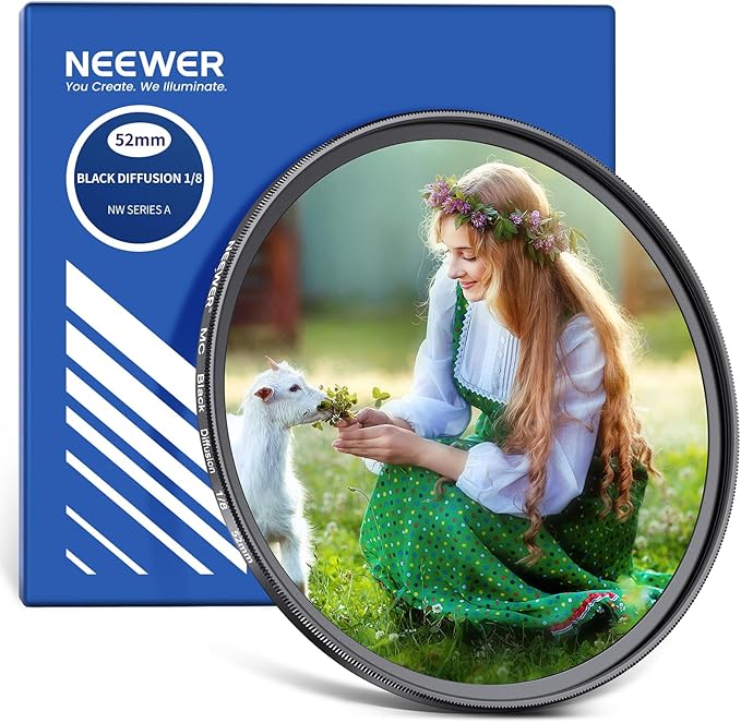 NEEWER 52mm Black Diffusion 1/8 Filter Soft Dreamy Cinematic Effect Filter Ultra Slim Water Repellent Scratch Resistant Optical Glass, Multiple Nano Coatings for Video/Vlog/Portrait Photography