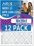 18x20x1 Air Filter MERV 13 Rating, 12 Pack of Furnace Filters Comparable to MPR 1500-2200 & FPR 9 - Made in USA by AIRX FILTERS WICKED CLEAN AIR.