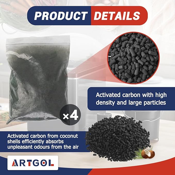 4-Pack (2 Pounds) Odor Absorbing Filter Refills for Lomi Kitchen Composter, Replacement Activated Charcoal Filters, Compatible with Lomi Electric Countertop Compost Bin Charcoal Refill