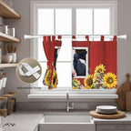 Cow Sunflowers Kitchen Curtains 36 Inch Length, Small Window Curtains Tab Top, Botanical Floral Leaves Bees Farm Barn Light Filtering Short Window Treatments Tier Drapes 27.5"x36" 2 Panel