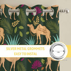 2 Panel Kitchen Cafe Curtains, Retro Desert Camel Sunlight Filtering Nature Air Through, Window Decor Tier Curtains for Living Room 104W x 84L inch Tropical Animal Aloe Vera Leaves Dark Green