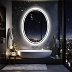 LUVODI Lighted LED Bathroom Mirror: 32”x24” Oval Wall Mounted Dimmable Makeup Mirror Anti-Fog with Back Lit - Illuminated 3 Colors Vanity Mirrors with Demister Pad Smart Touch Switch IP56 Rated