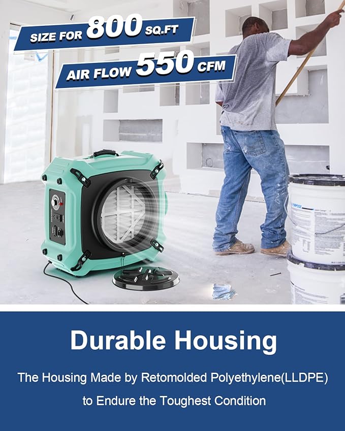 ALORAIR PureAiro HEPA Max 770 industrial Air Scrubber, 3-Stage Filtration System, GFCI Outlet, Negative Air Scrubber Water Damage Restoration Interior Decoration, Green