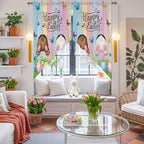 Swag Curtain Valances for Kitchen Windows,Happy Easter Rabbit Butt Egg on Daisy Leaf Short Rod Pocket Window Valance,Bufferfly on Wood Barn Swag Topper for Bedroom Living Room,2 Panels 36x36in