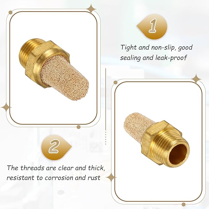 MECCANIXITY 4pcs Male Air Pneumatic Mufflers 1/8" NPT Male Sintered Bronze Muffler Air Line Fittings for Pneumatic Tool and Industrial Machinery