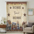 Farm Sheer Curtains 108 Inch Length American Country Barn Star Vintage Berry Brown Chiffon Curtain for Bedroom Living Room Light Filtering Rod Pocket Window Treatments Voile Curtains Drapes for Dining