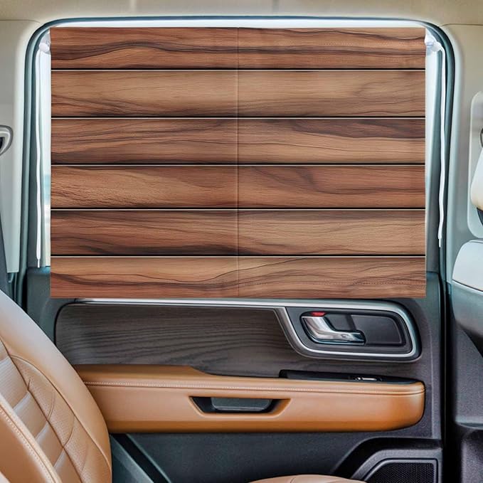 Western Barn Door Magnetic Double Layer Car Window Shades,Side Window Curtains for Blackout/Breathable Mesh View,Country Farmhouses Wooden Grain Brown Heat Protection Privacy Sun Shades 26x20in 2pcs