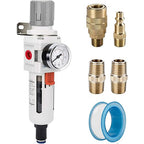 NANPU 1/2" NPT Compressed Air Filter Regulator Combo Piggyback, Auto Drain, 5 Micron Brass Element, Poly Bowl, Metal Bracket, 0-150 psi Gauge