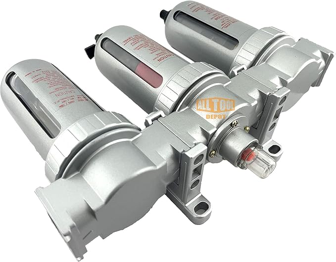 1/2" NPT MID FLOW 3 Stages Filter Coalescing Desiccant Dryer System For Compressed Air Lines, Poly Bowls, Great For Paint Spray And Plasma Cutter (AUTO DRAIN)
