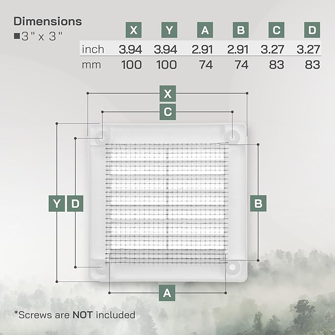 Vent Systems 3" x 3" Inch (Opening Dimensions) - Pack of 10 - Plastic White Soffit Vent Cover - Flat Square Air Vent Grille - Air Vent Deflector - HVAC 4" x 4" Inch (Overall Dimensions)