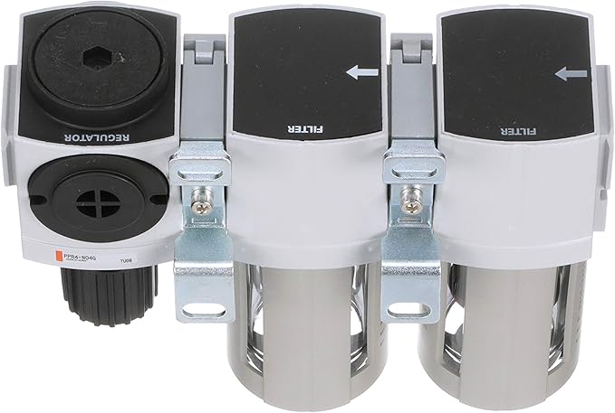 PneumaticPlus PPC4C-N04G StageAir Drying System- Air Particulate 5 Micron Filter, 0.3 Micron Coalescing Filter & Air Pressure Regulator Combo 1/2" NPT,Poly Bowl-Guard, Manual Drain,Embedded Gauge