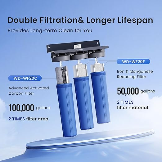 Waterdrop 3-Stage Whole House Water Filter System and Whole House Water Filter, Reduce Iron&Manganese, with Carbon&Sediment Filters, 7-Stage Filtration