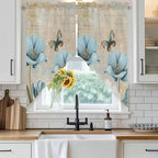 Spring Flowers Swag Valances for Windows, Vintage Rustic Tulips Floral Butterfly Khaki Rod Pocket Kitchen Curtains Valance, Small Window Curtains Swag for Cafe Living Room, 2 Panels, 36x36 inch