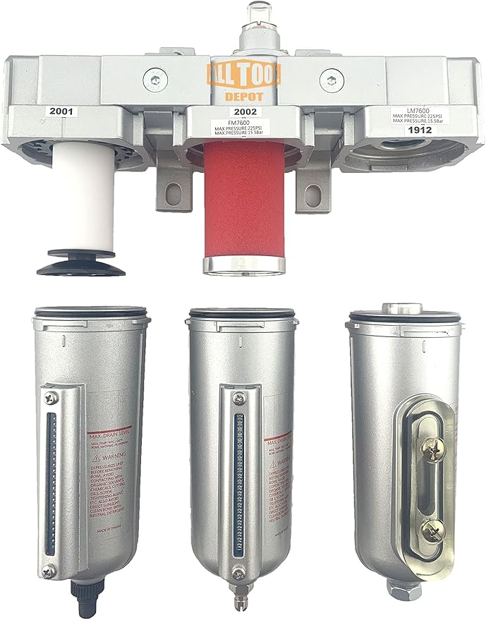 3/4" NPT HEAVY DUTY Industrial Grade 3 Stages Filter Coalescing Desiccant Dryer System For Compressed Air Lines, Metal Bowls, Great For Paint Spray And Plasma Cutter (AUTO DRAIN)