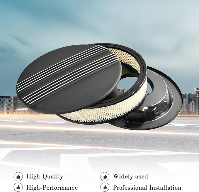 14 x 3 Inch Round Black Air Cleaner Kit Half Finned Drop Base Compatible with Chevy Ford GM