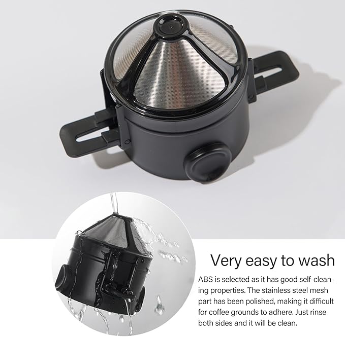 Foldable Travels Coffee Dripper Double Filter Systems Rustproof Stainless Steel Effective Brews Device with Most Mugs Effective Double Layer Coffee Filter