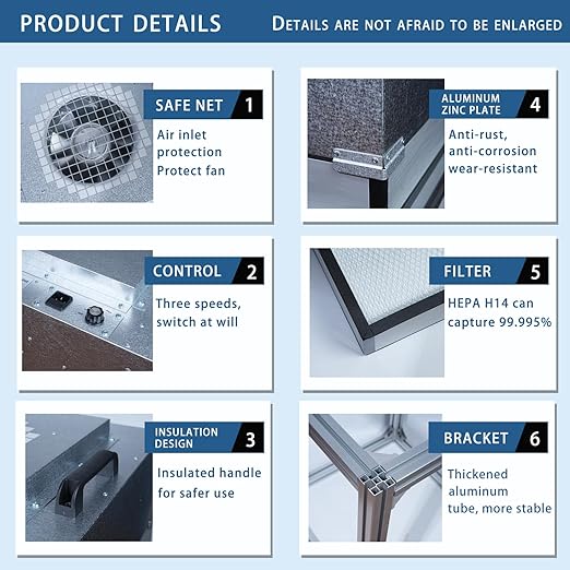 FAFAGLGL， FFU， HEPA H14-Filter Laminar Flow Hood(Includes Clean Bench Stand + HEPA Filter) ，Updated FanFilter Unit，100/ISO Class 5 ，for Clean roomsom/Laboratory/Mushroom Room, (22.6"x22.6"110V)