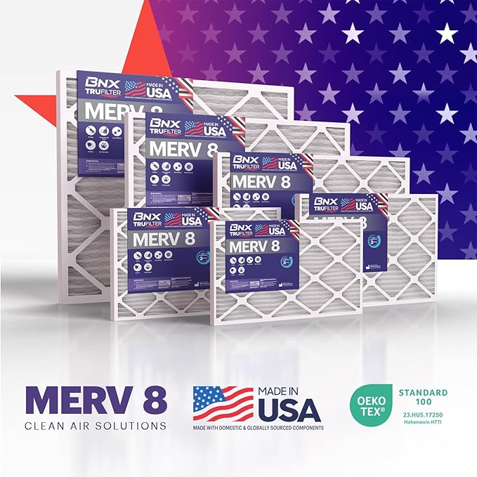 BNX TruFilter 20x24x2 Air Filter MERV 8 (4-Pack) - MADE IN USA – Dust & Pet Defense Electrostatic Pleated Air Conditioner HVAC AC Furnace Filters for Dust, Pet, Mold, Pollen MPR 600 – 700 & FPR 5