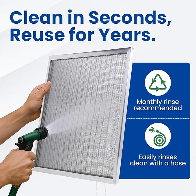 McPherson Reusable Air Filter 24x24x1 | Washable MERV 8 | Made in USA Metal Frame | HVAC AC Furnace | Permanent | Pet Dust Filtration