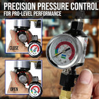 LE LEMATEC Spray Gun Regulator with Gauge & Water Separator - 1/4" NPT Inline Air Compressor Filter & Dryer - Precision Air Flow Control Valve for Paint Guns & Pneumatic Tools (150 PSI)
