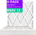 14x25x1 MERV 13 (4-Pack) Pleated Air Filter (Actual Size: 13.75"x24.75"x0.75") MPR 1900 & FPR 10, Furnace Air Filters