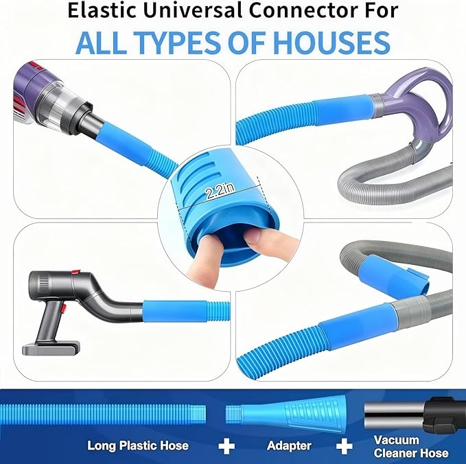 Dryer Vent Cleaner Kit - Universal Vacuum Hose Attachment & Lint Brush, Effectively Clean Clogged Dryer Ducts, Fit Most Vacuums for Dryer, Refrigerator Coils & Behind Appliances (Blue)