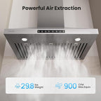 Wall Mount 36 Inch Range Hood 900 CFM, Ductless/Ducted Convertible Kitchen Hood, 3-speed Gesture Sensing & Touch Control, Stainless Steel Kitchen Vent Hood with Permanent Baffle Filters