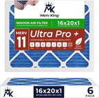 MervKing 16x20x1 Air Filter Actual Size: 15.7" x 19.7" x 0.75" MERV 11 MPR 1000-1200 | MADE IN USA | 6-Pack | Pleated HVAC AC Furnace Replacement